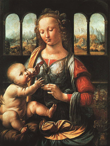 reproductie Madonna of the carnation van Leonardo Da Vinci